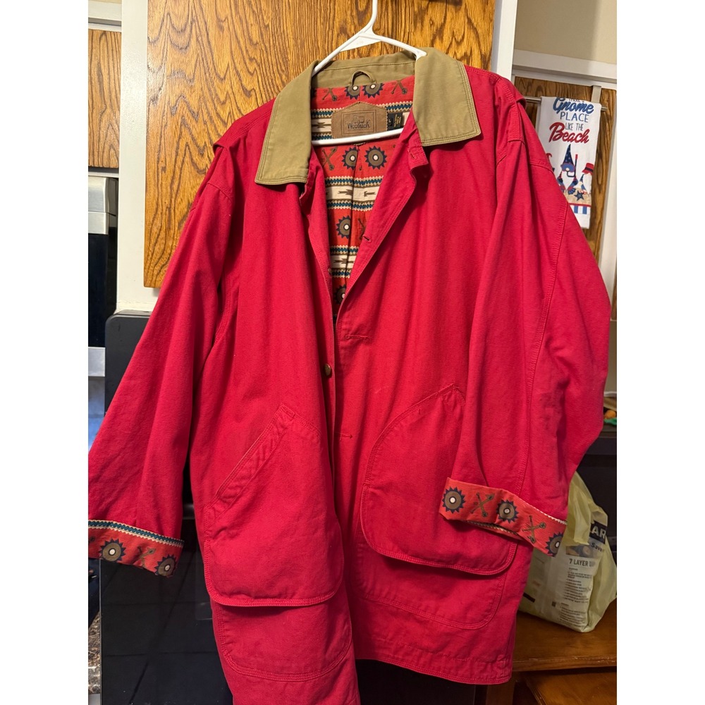 Woolrich Womens Red Cotton Canvas Barn Coat Southwestern Lining Jacket Large